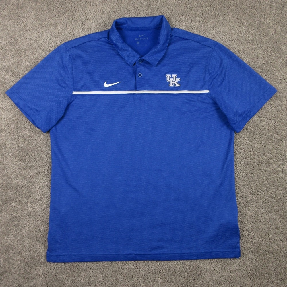 Kentucky Wildcats Polo Shirt Mens Large Blue Nike Drifit Basketball Coach Golf